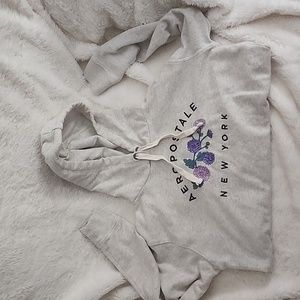Aeropostale Lightweight Heather Gray Floral Hoodie